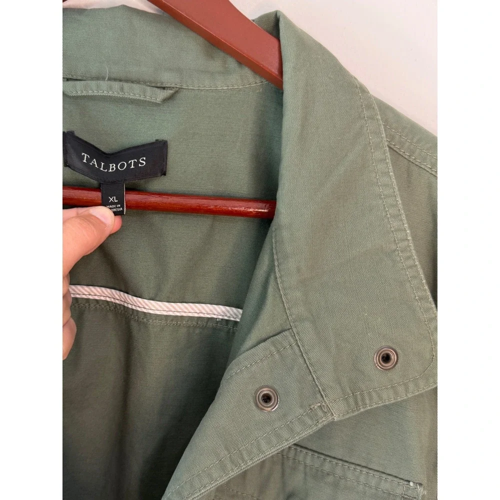 Talbots Olive Green Utility Jacket Womens XL Button Snap Military Gorpcore Chic - Picture 5 of 9